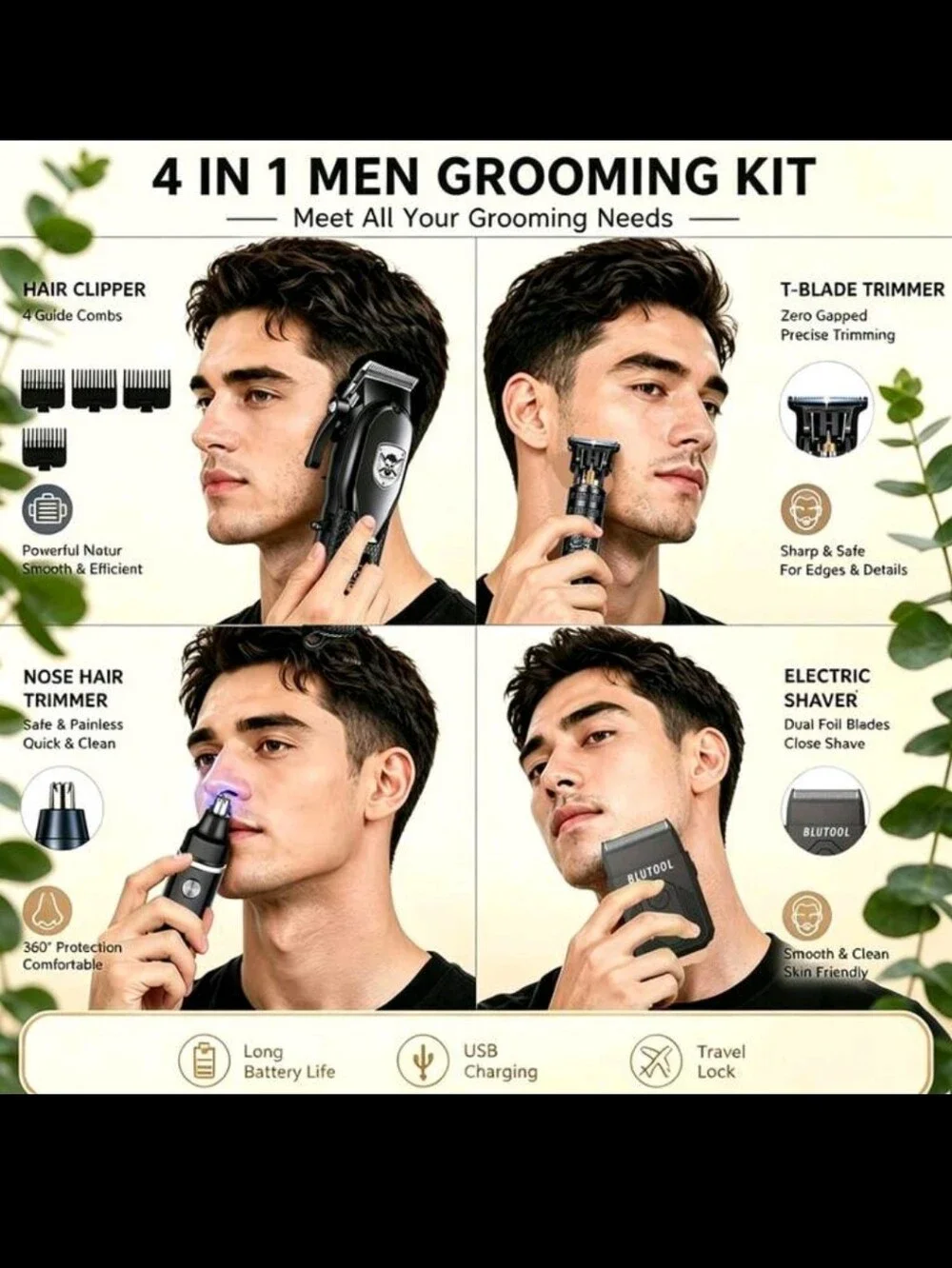 Men’s Black Grooming Kit – Precision Hair Clipper & Trimmer Set